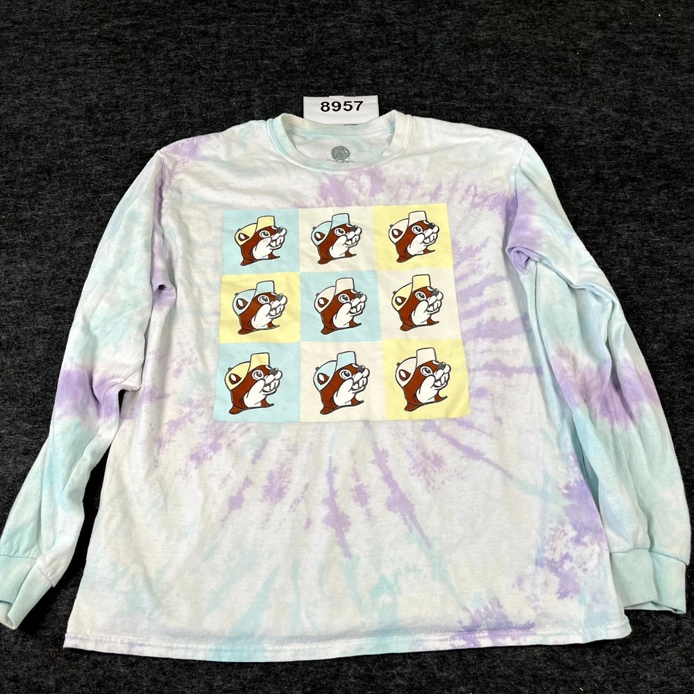 Buc-ees Shirt Mens Large Multicolor Tie Dye Graphic Logo‎ Crew Neck Long Sleeve